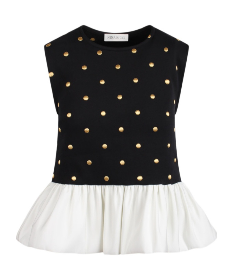 Nina Ricci Polka Dot Peplum Top In Black
