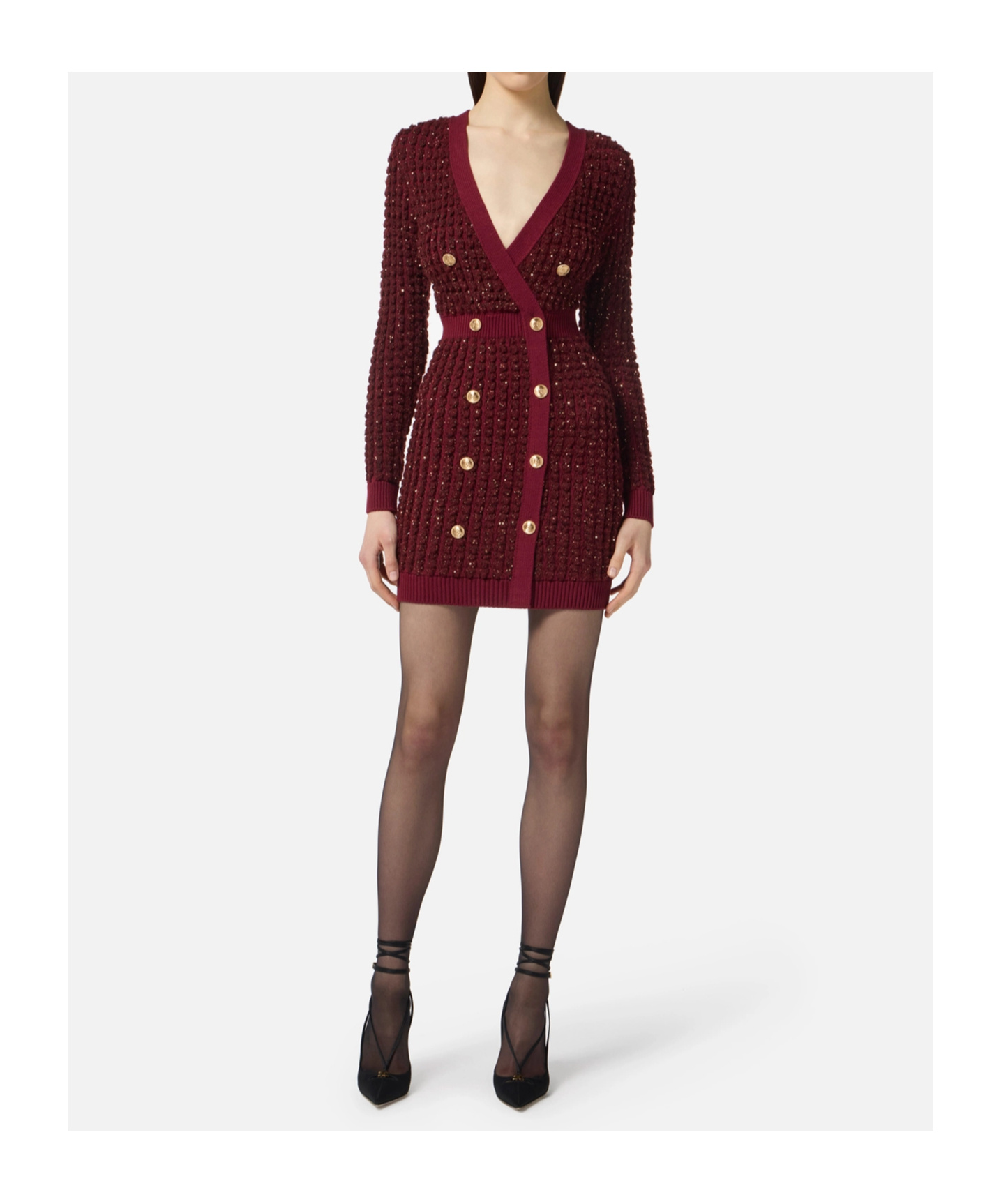 Elisabetta Franchi Boucle Knit Dress With Sequins In Red