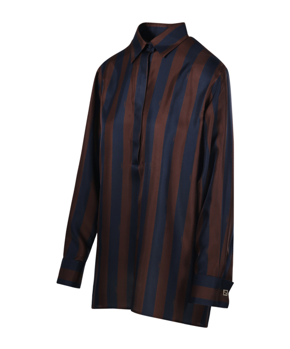 Fendi Striped Silk Shirt In Black