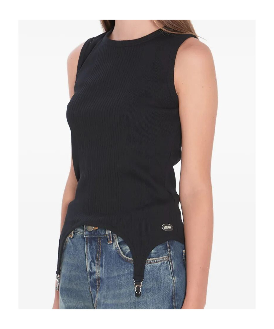 Jean Paul Gaultier Cotton Ribbed Tank Top With Lingerie Garter Clothing In Black