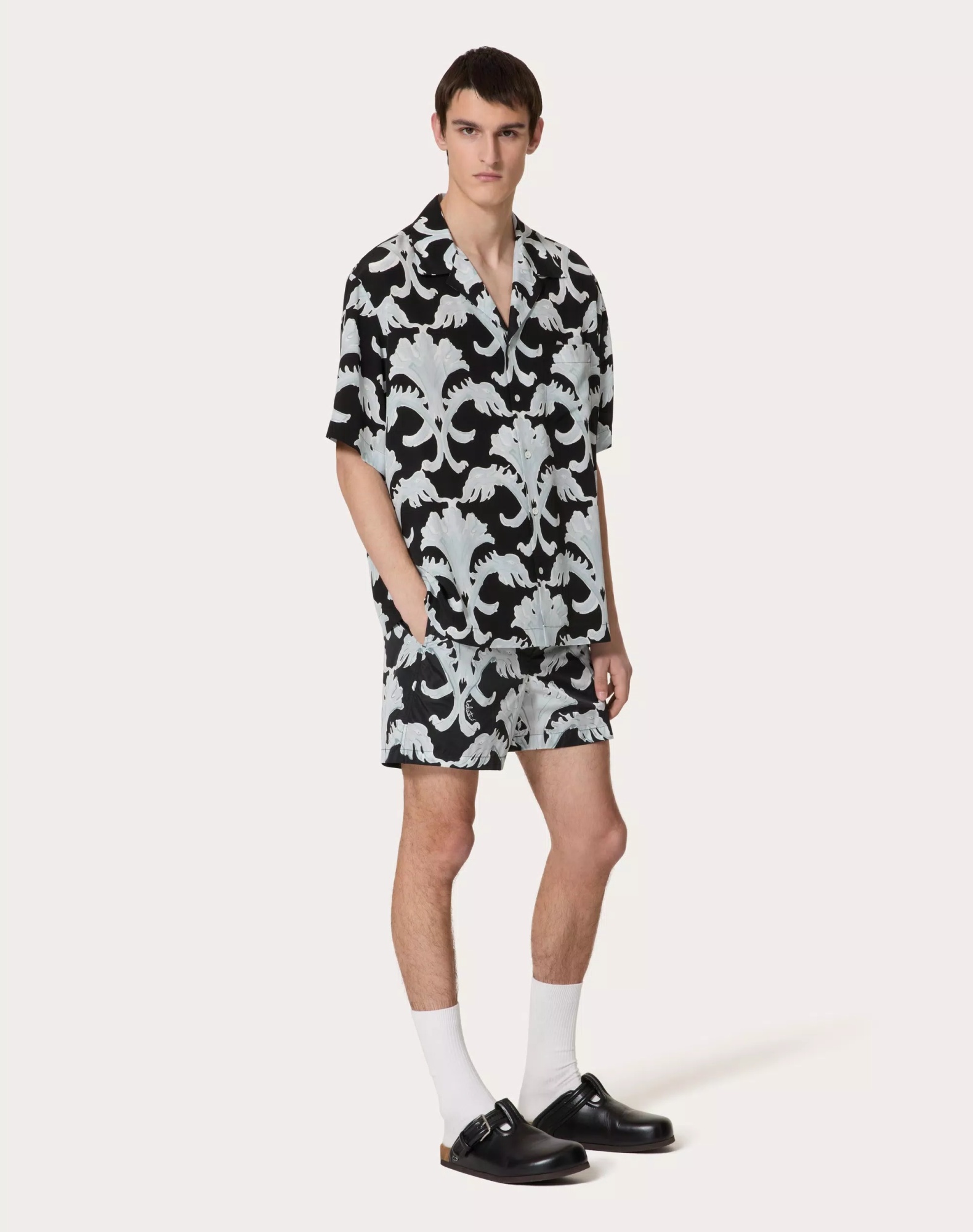 Valentino Nylon Swimsuit With Metamorphos Wall Print In Green