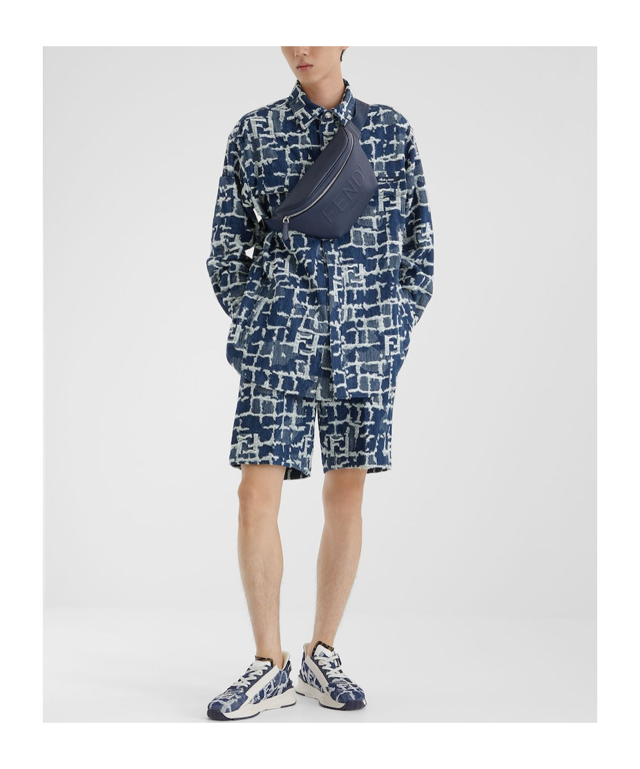 Fendi Ff-pattern Denim Shirt Jacket In Blue