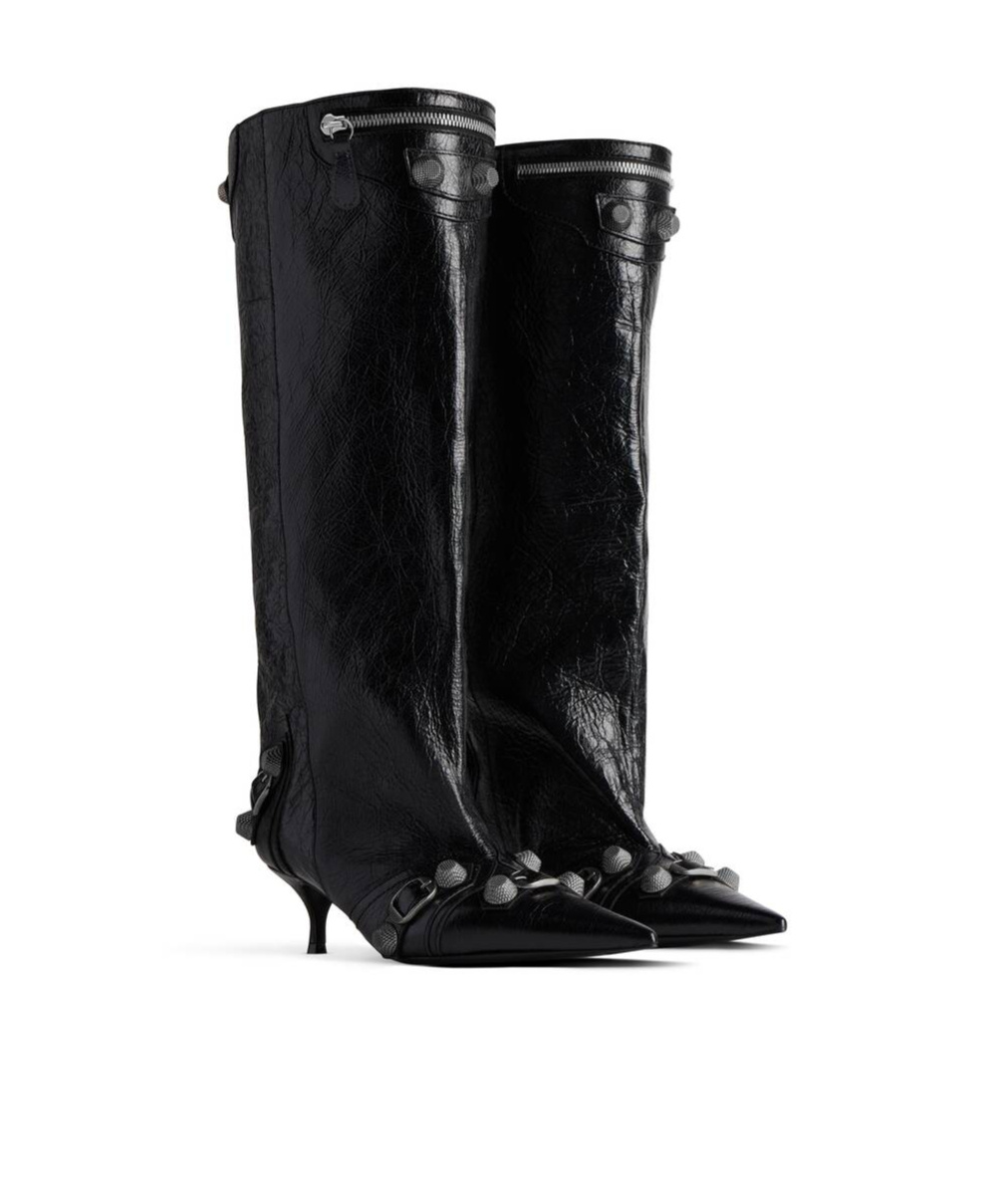 Balenciaga Cagole Wide Boot L50 Low Heels Boots In Black Leather In Black