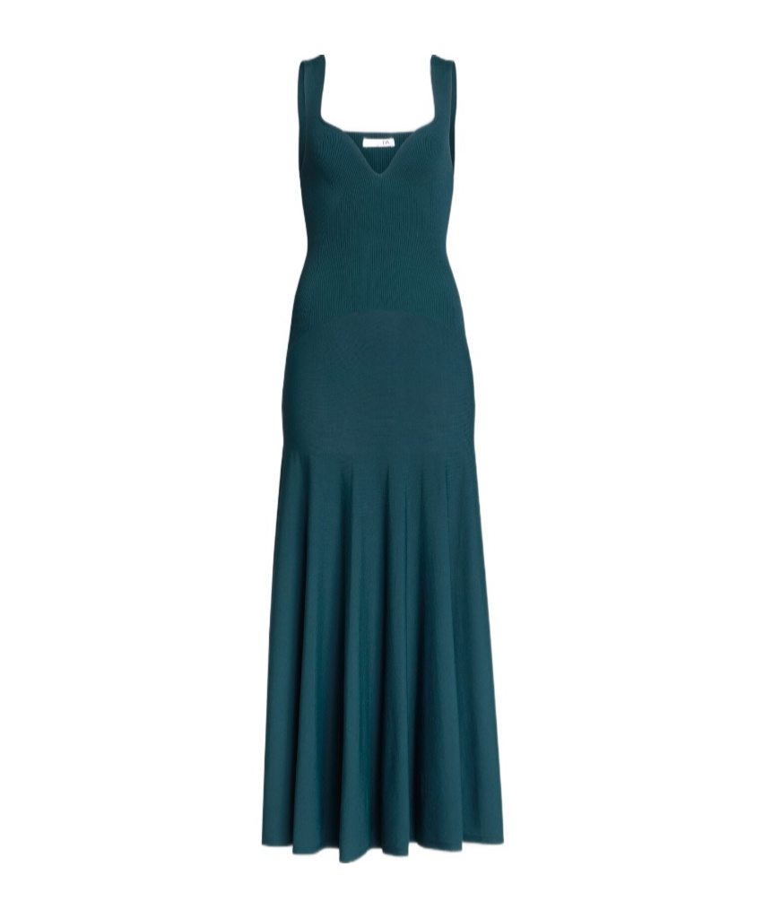 Alaïa Fit Flare Rib Knit Dress In Green