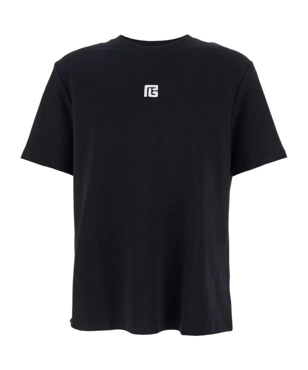 Balmain Black Crewneck T-shirt With Logo Print On The Front In Cotton Man