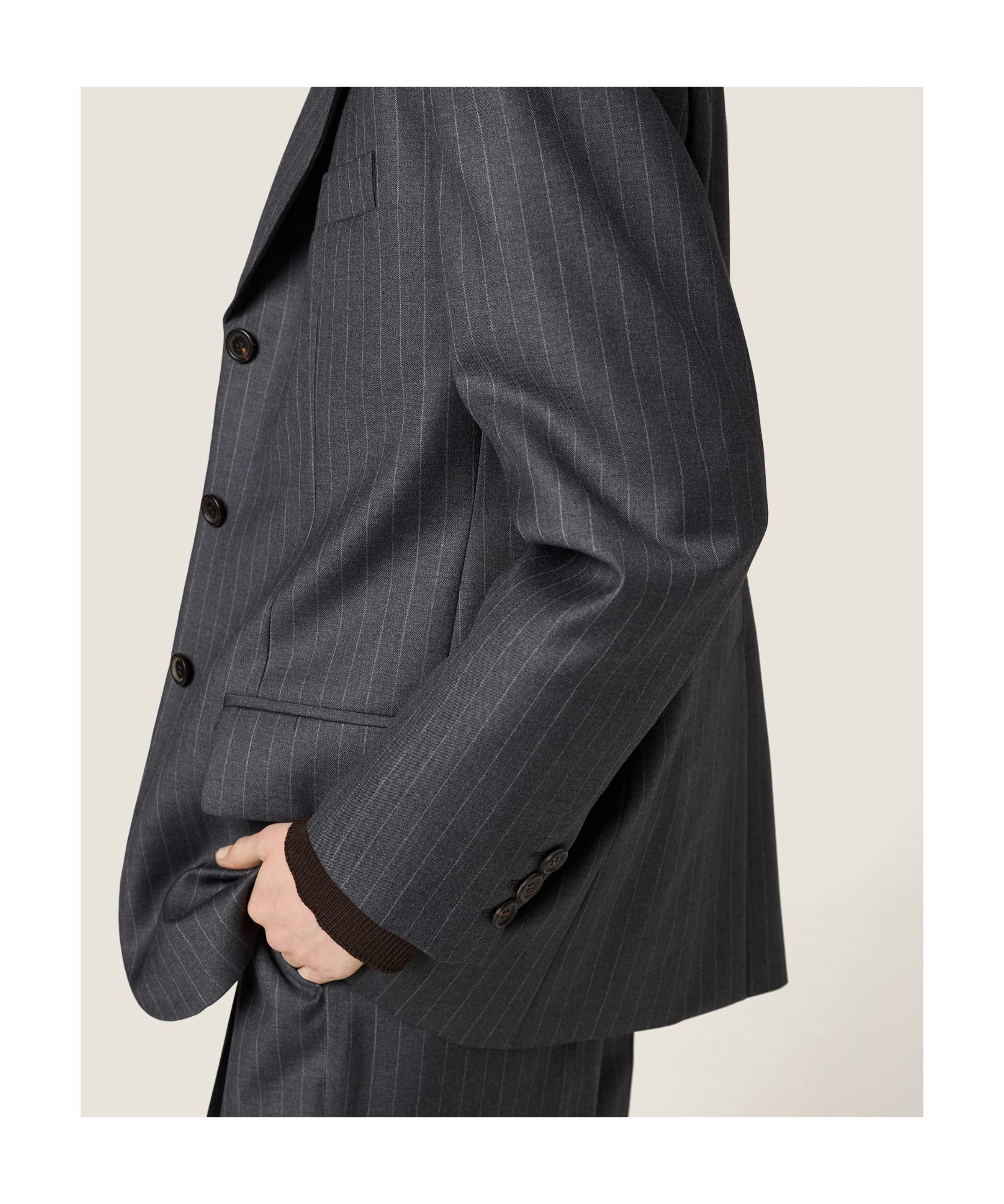 Miu Miu Pinstripe Lapel Jacket In Gray