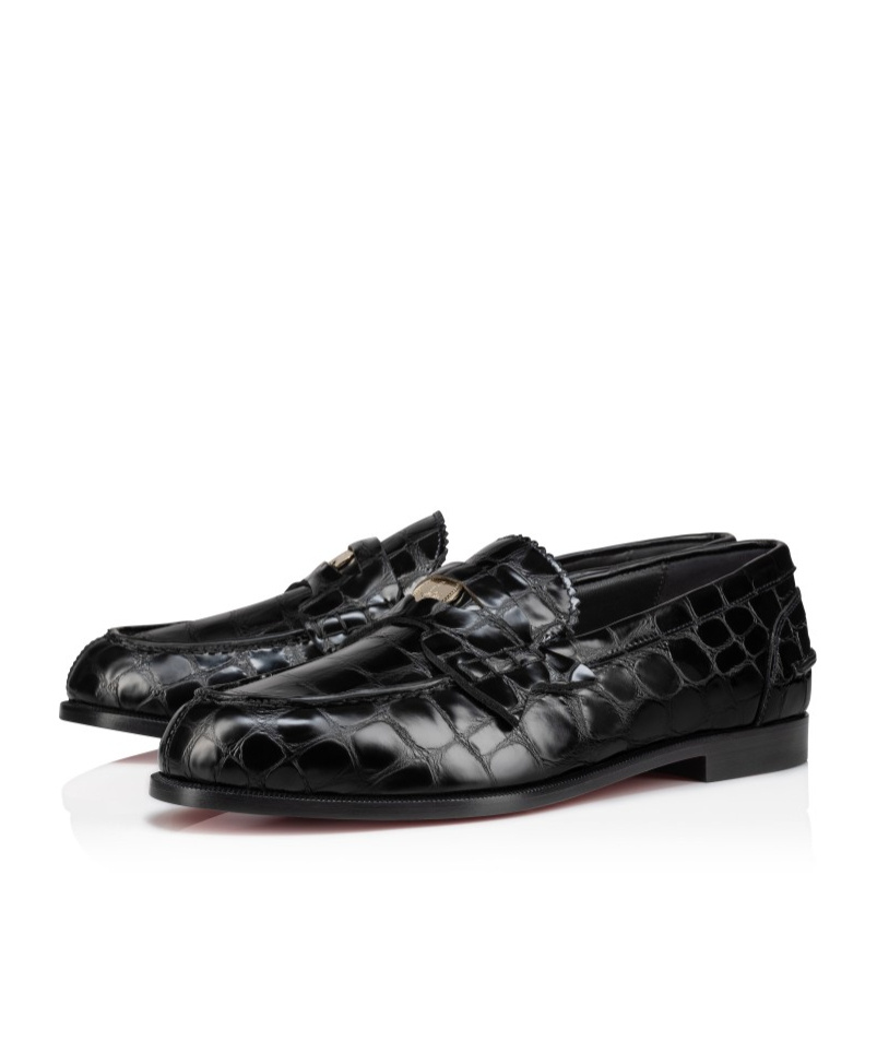 Christian Louboutin Penny Donna Crocodile-effect Leather Loafers In Black