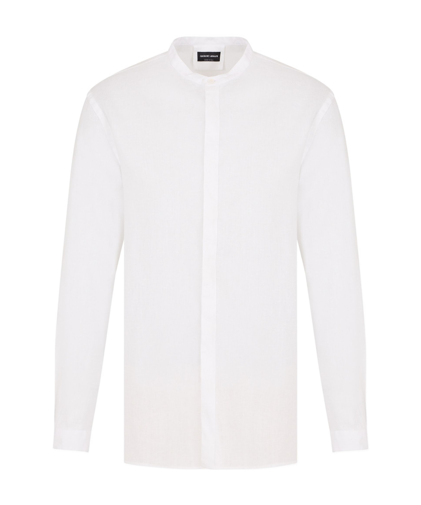 Giorgio Armani Band-collar Linen Shirt In White