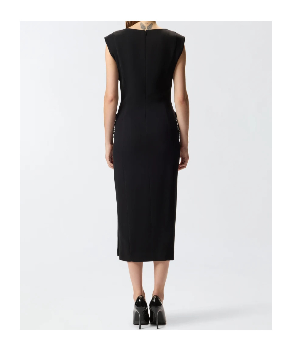 Pinko Midi Sleeveless Dress With Side Split And Sequins In Black