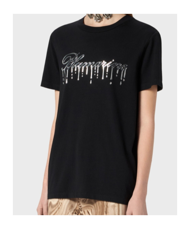 Blumarine Jersey T-shirt With Dripping-effect Logo In Black