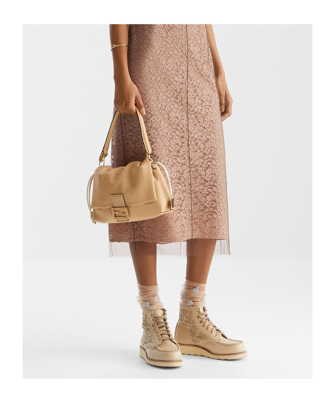 Shop Fendi Pale Pink Nappa Leather Bag In Nude