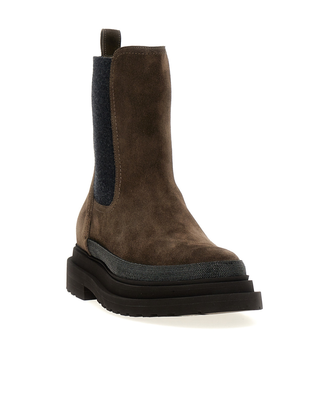 Brunello Cucinelli Chelsea Suede Ankle Boots With Precious Contour In Black