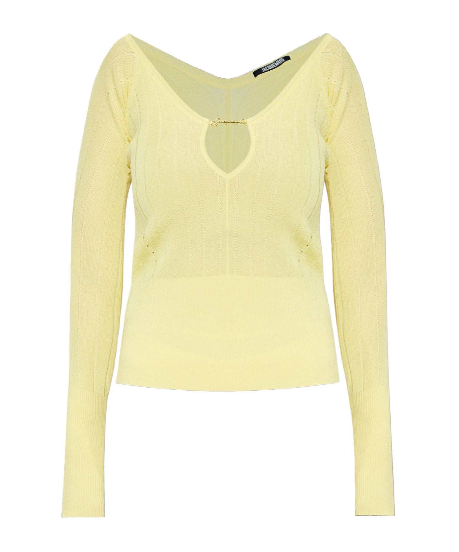 Jacquemus Slim Fit V-neckline Long Sleeves Ribbed Hem In Yellow
