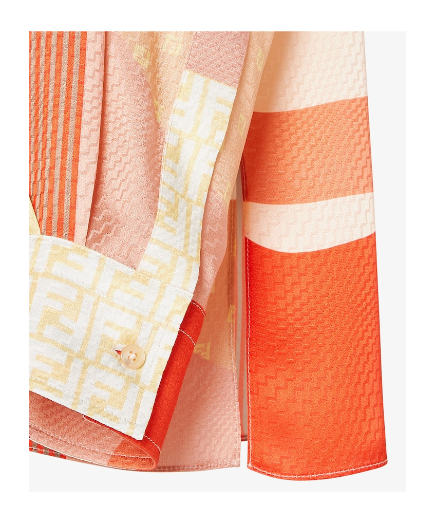 Fendi Patchwork Printed Long-sleeved Shirt In Orange
