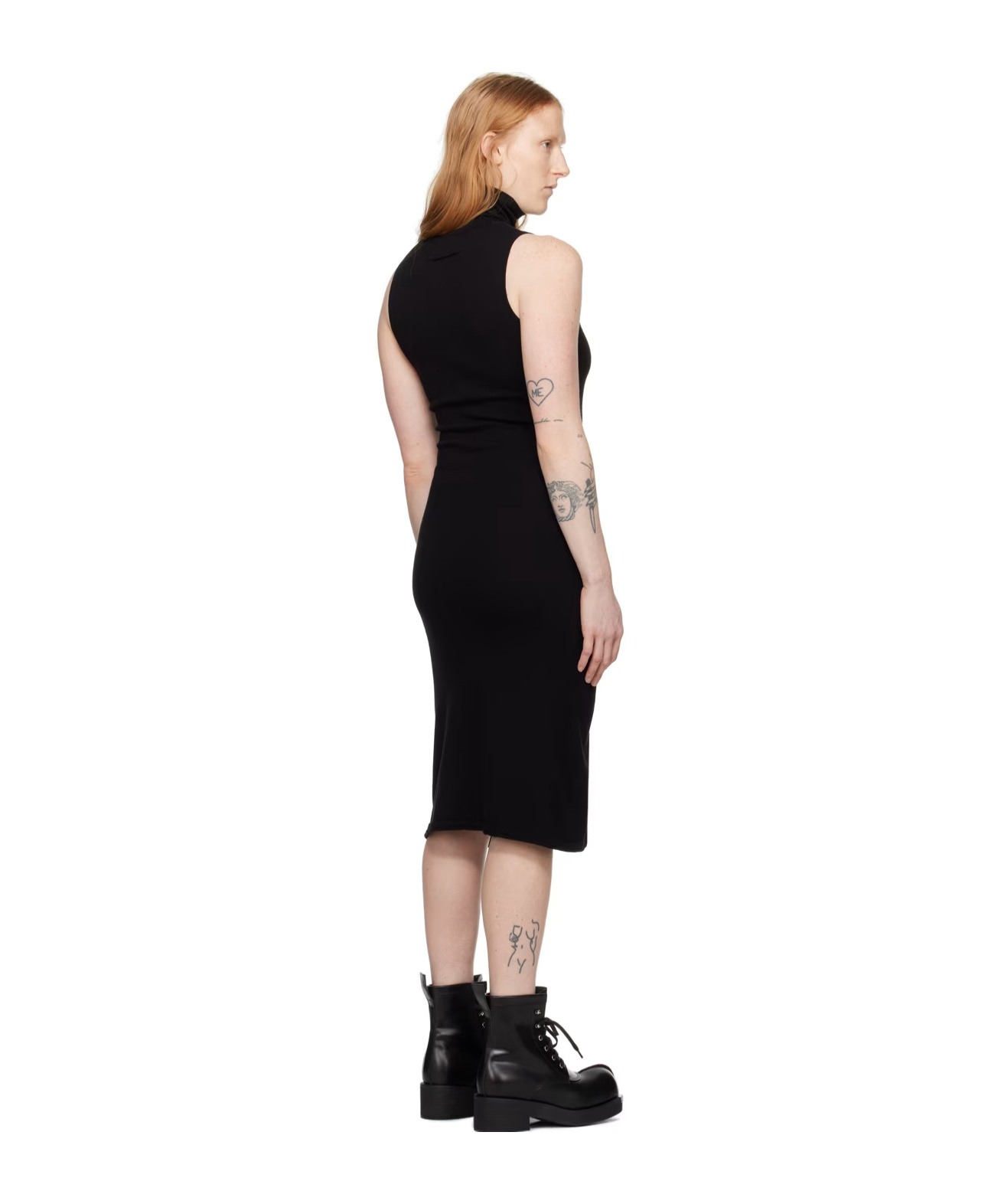 Shop Mm6 Maison Margiela High Neck Sleeveless Dress In Black