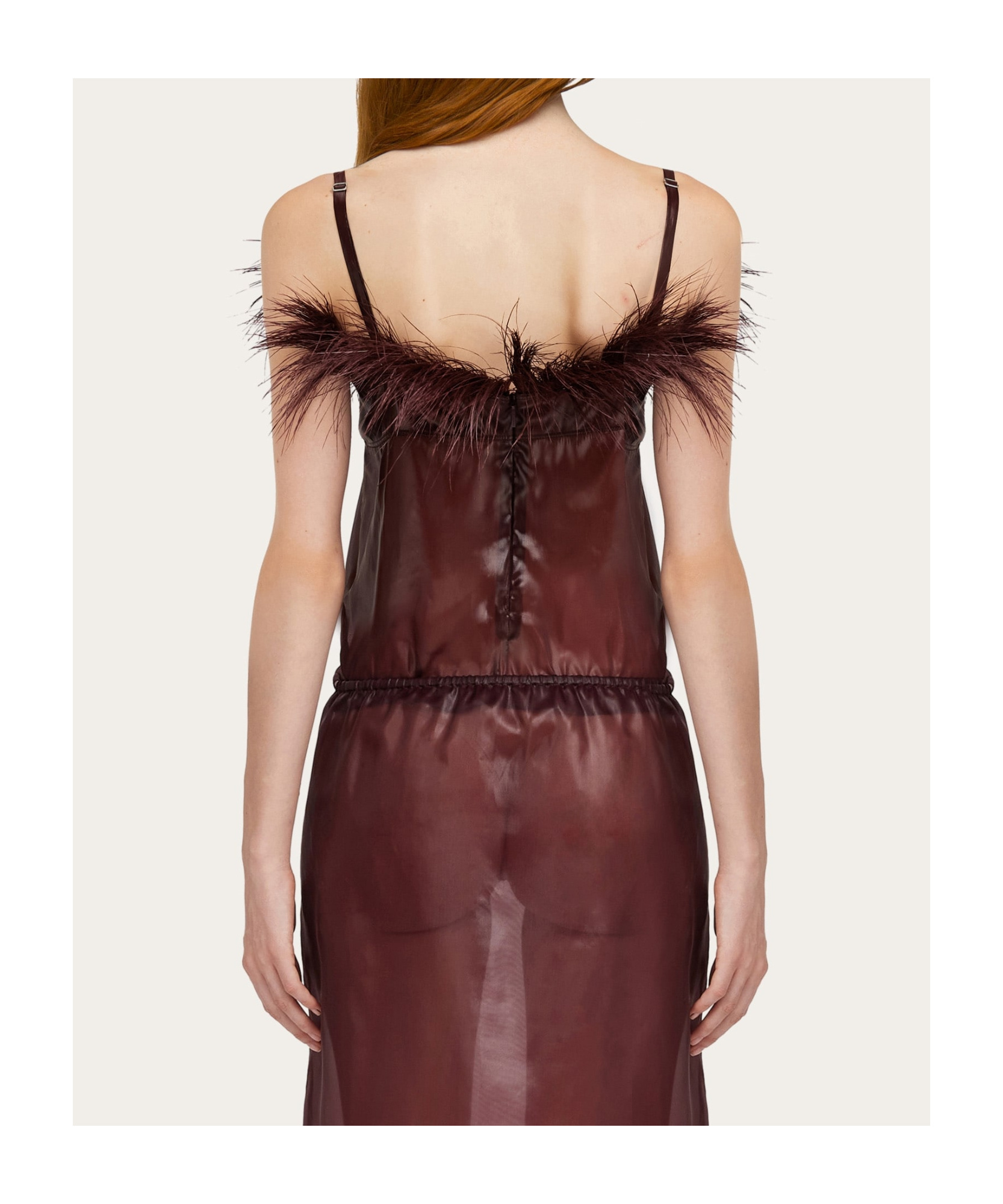 Ferragamo Feather-detailed Organza Camisole Top In Red