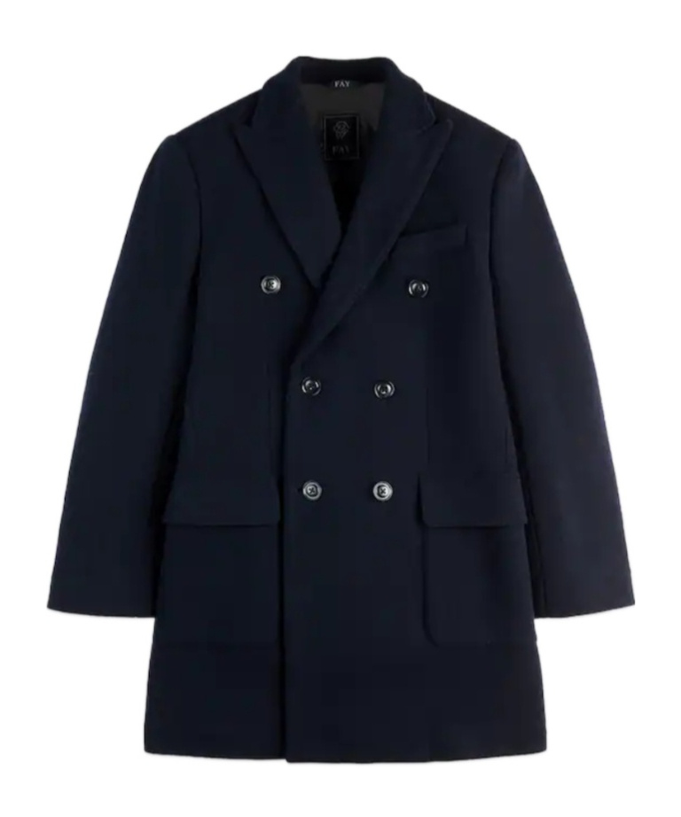 Fay Double-breasted Coat In Blue