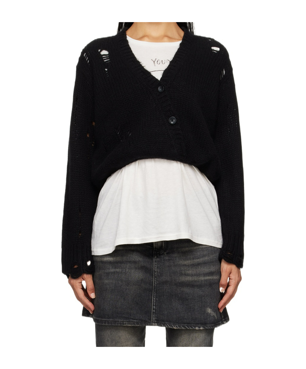 R13 Crossover Knitted Cardigan In Black