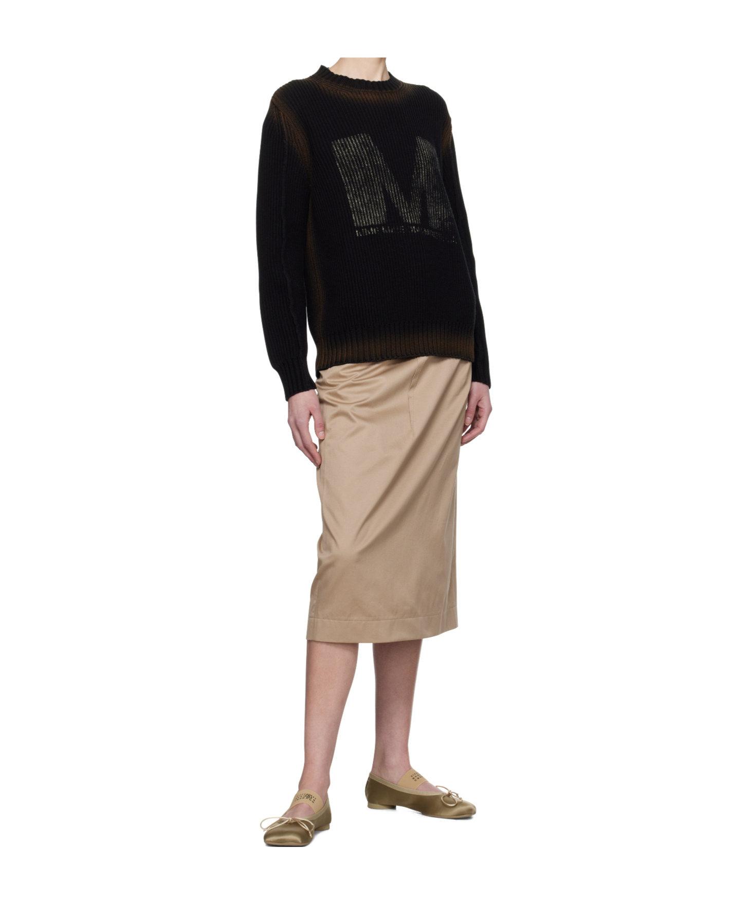 Mm6 Maison Margiela Sunbleached Logo Crewneck Sweater In Black