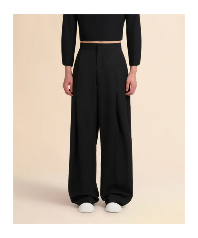 Shop Marni Cotton Wide-leg Trousers In Black
