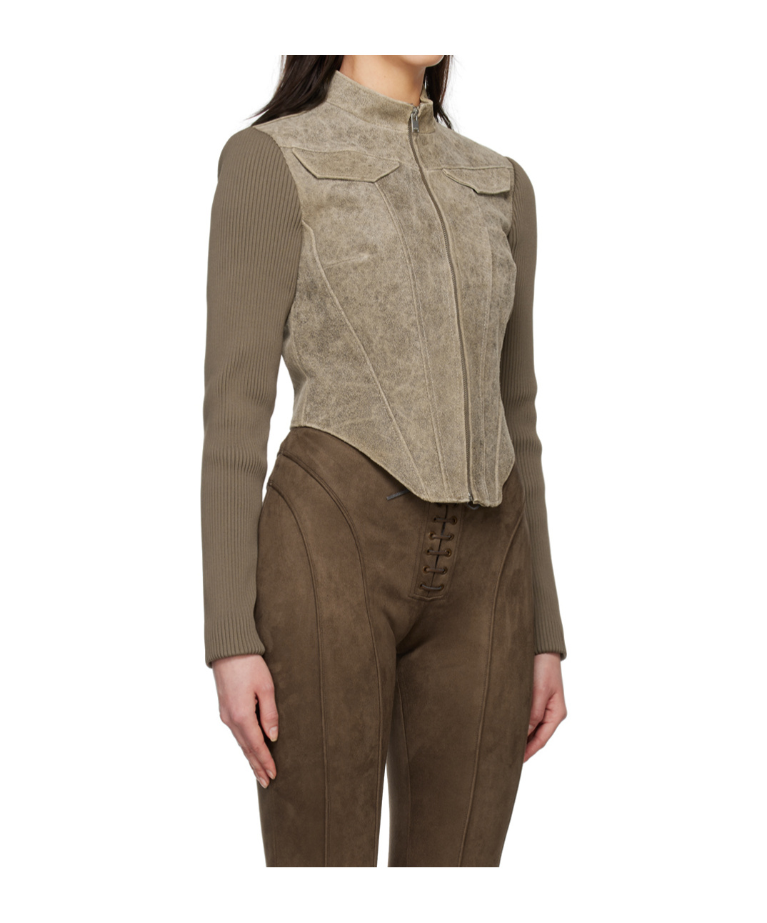 Misbhv Fitted Leather Jacket In Brown