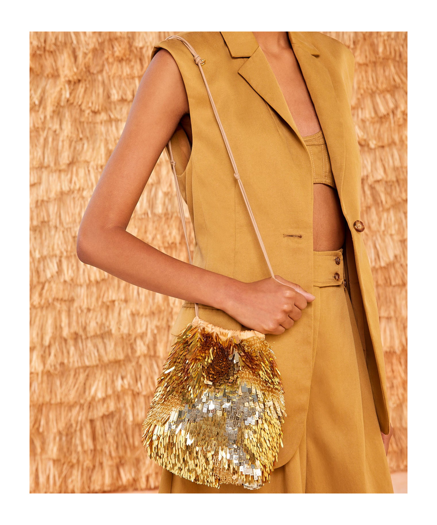 Ulla Johnson Celeste Sequined Drawstring Shoulder Bag In Nude