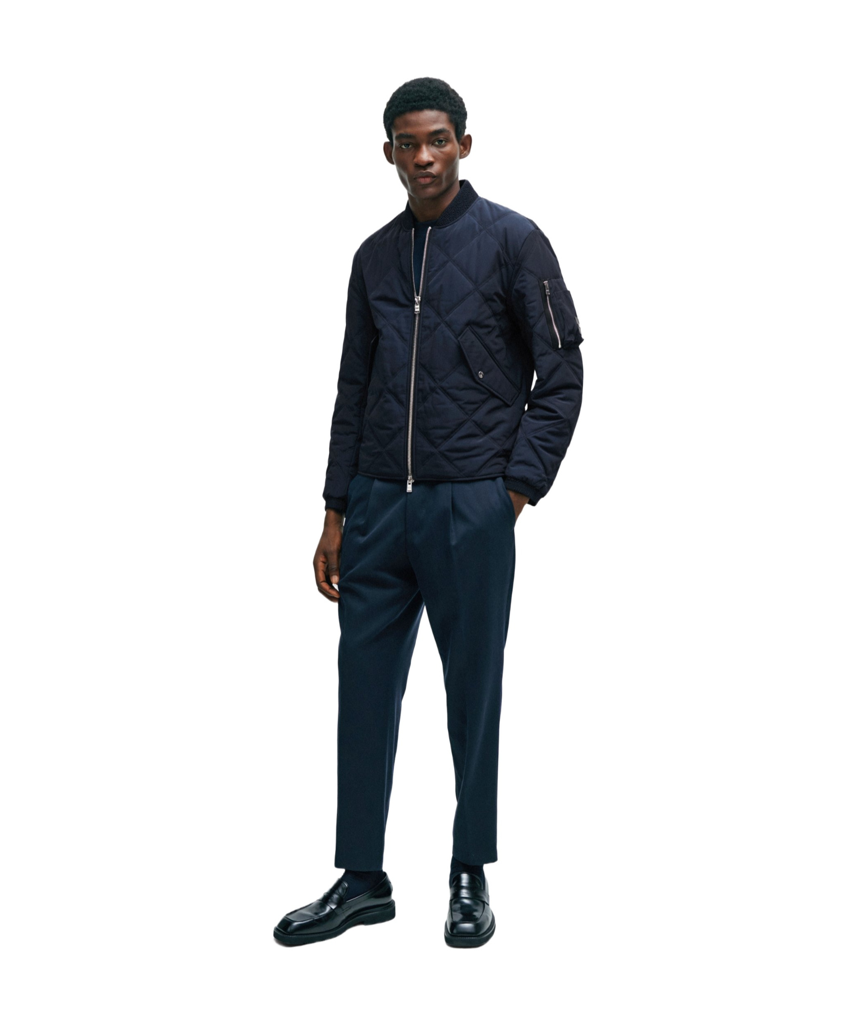 Hugo Boss Diamond-quilted Bomber Jacket In Black