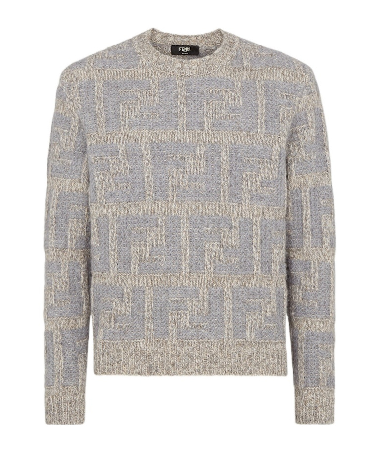 Fendi Monogrammed Crewneck Knit Sweater In Gray