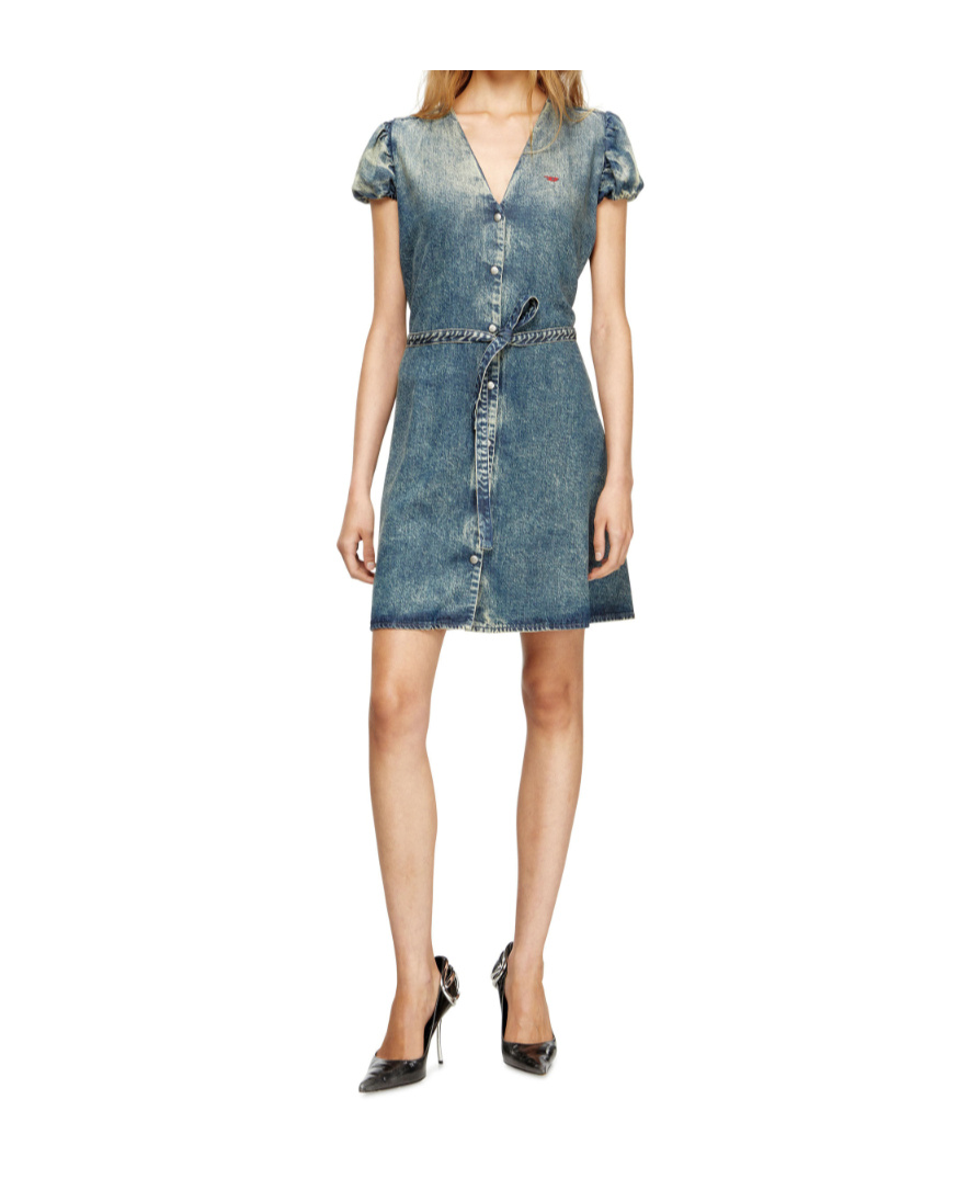 Diesel Puff-sleeves Buttoned-front Mini Day Dress In Blue