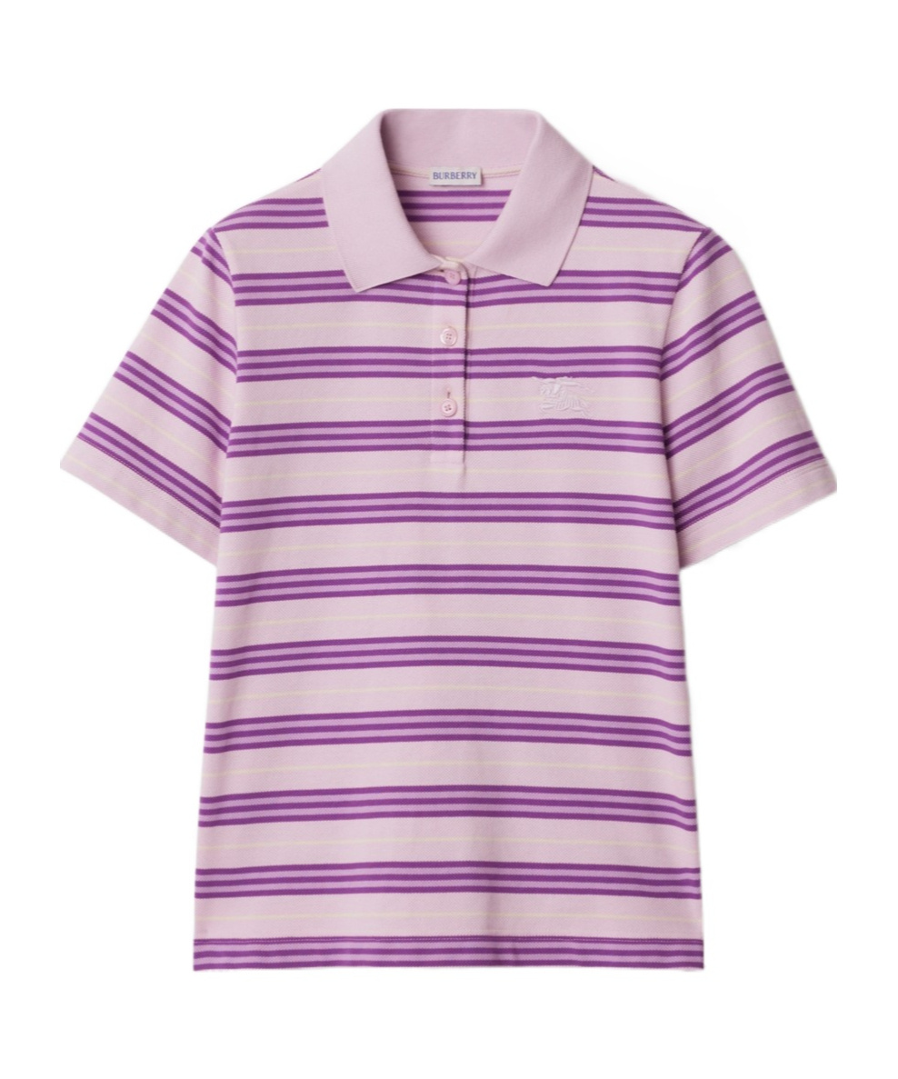 Burberry Striped Cotton Polo Shirt In Soft Fog Color