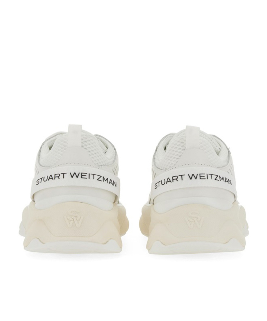 Stuart Weitzman White Sneakers With Logo Embroidery On The Side And Logo Patch On The Heel In Leather And Mesh Woman In White
