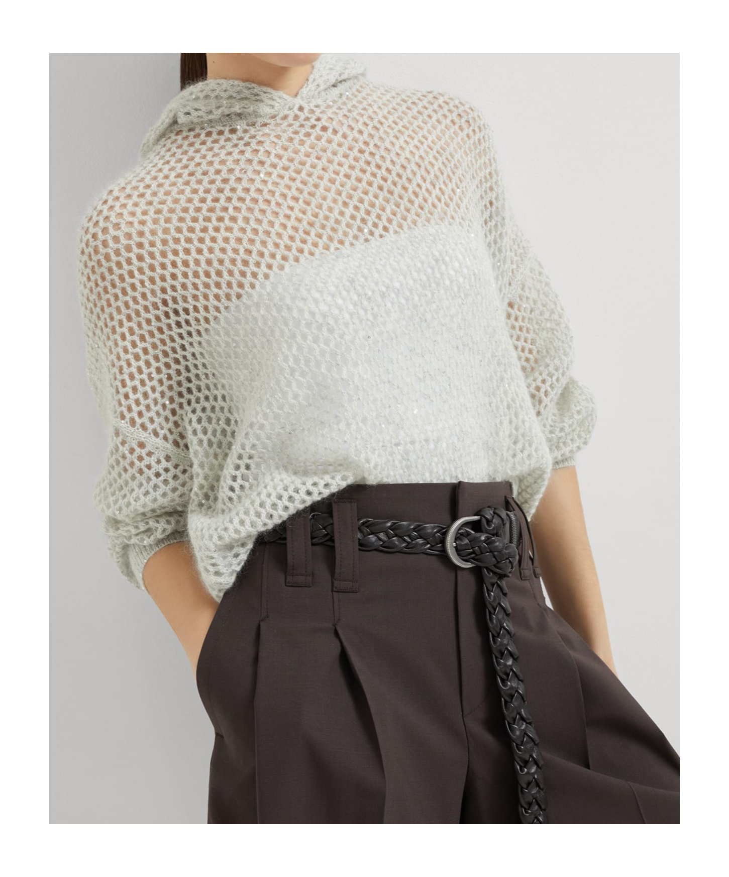 Brunello Cucinelli Dazzling Mesh Jumper In Gray