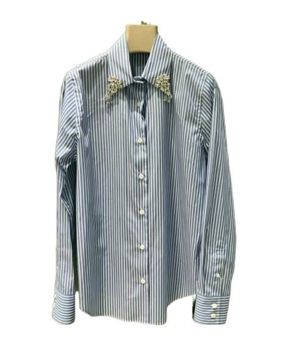 Prada Striped Long-sleeved Shirt In Blue