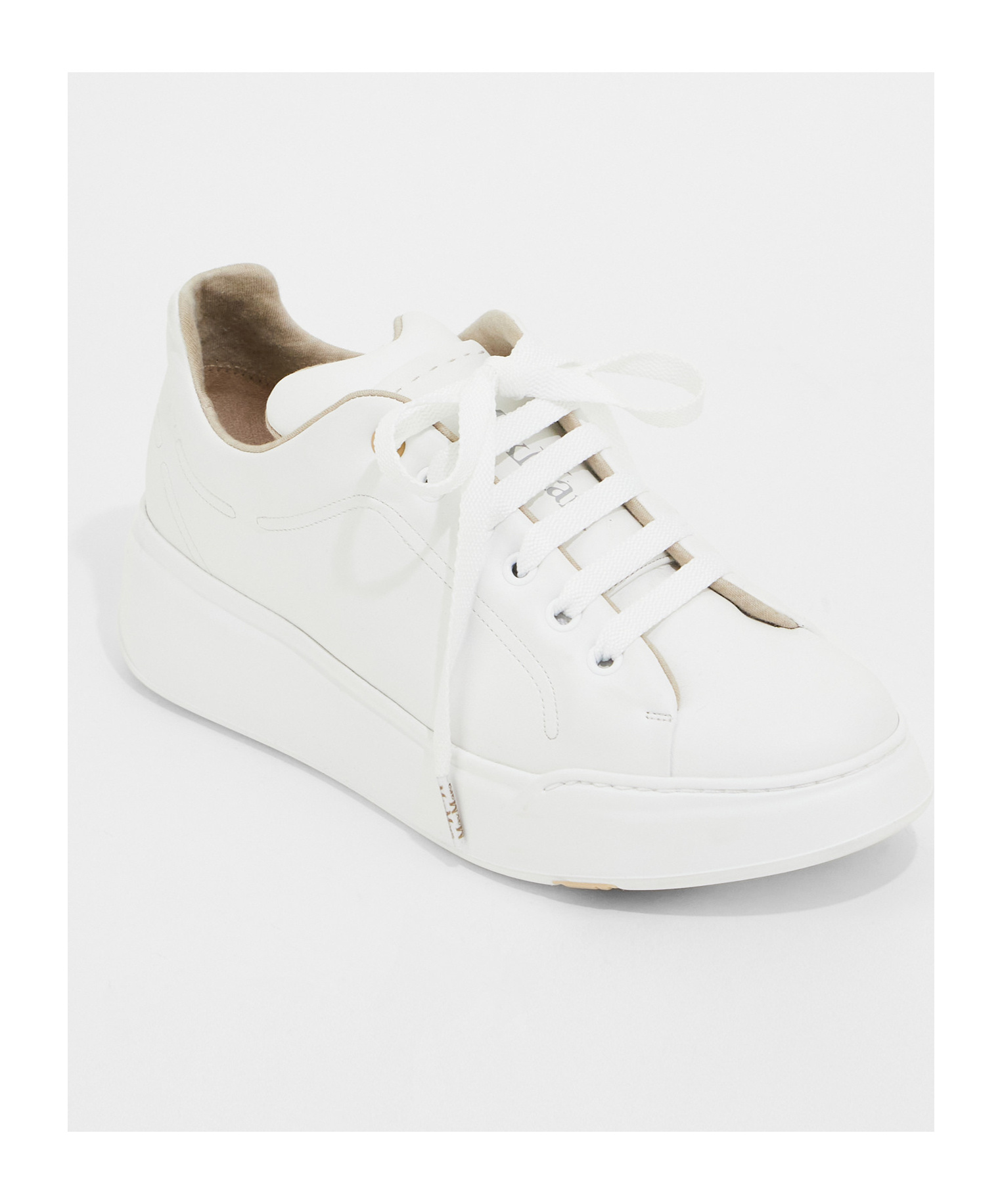 Max Mara Round Head Leather Sneakers In White