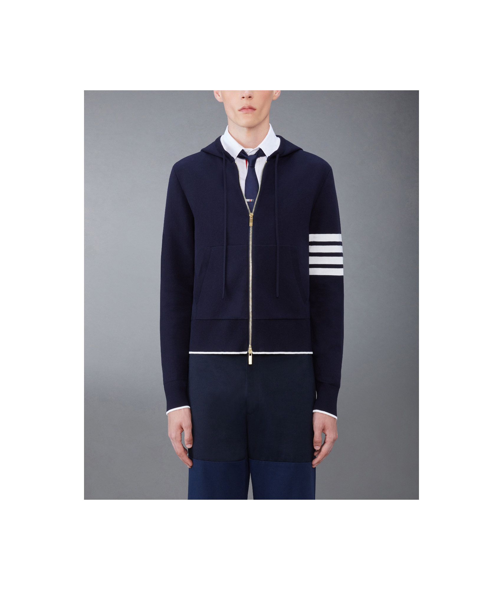 Thom Browne Fish Icon-intarsia Zip Hoodie In Black