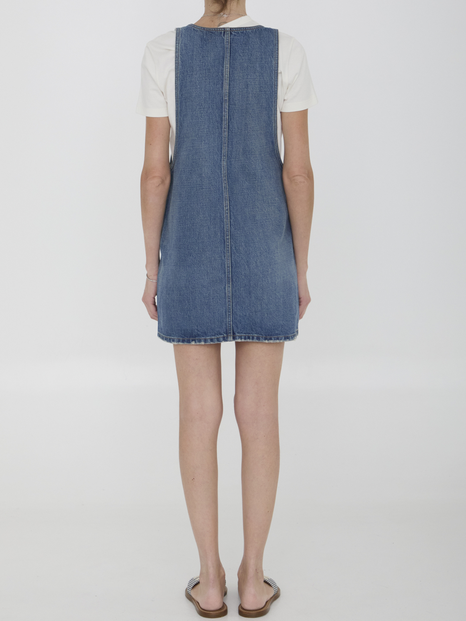 Celine Denim Mini Jumpsuit In Blue