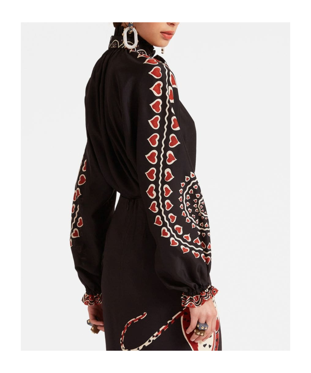 LA DOUBLEJ CERERE SILK PLACÉE-PRINT BLOUSE