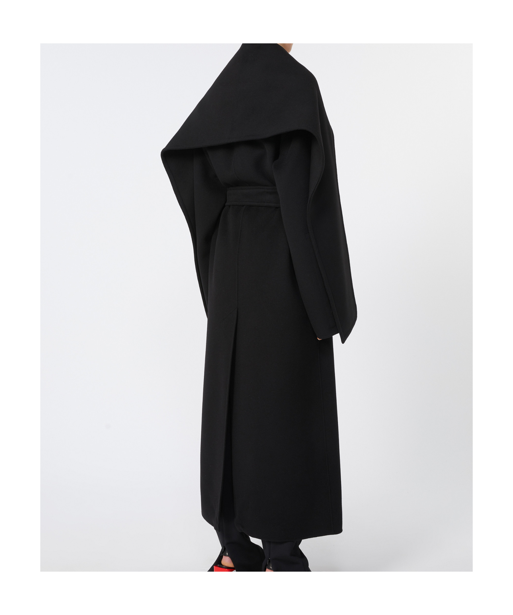 Sportmax Wool Coat With Belted Waist And Oversized Sleeves In Black