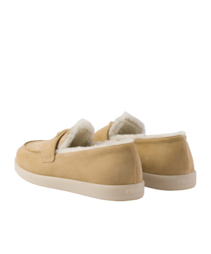 Prada St Tropez Suede Shearling Loafers In Brown
