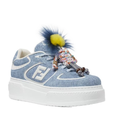 Fendi Match Light Blue Denim-effect Suede Platform Low-tops In Blue