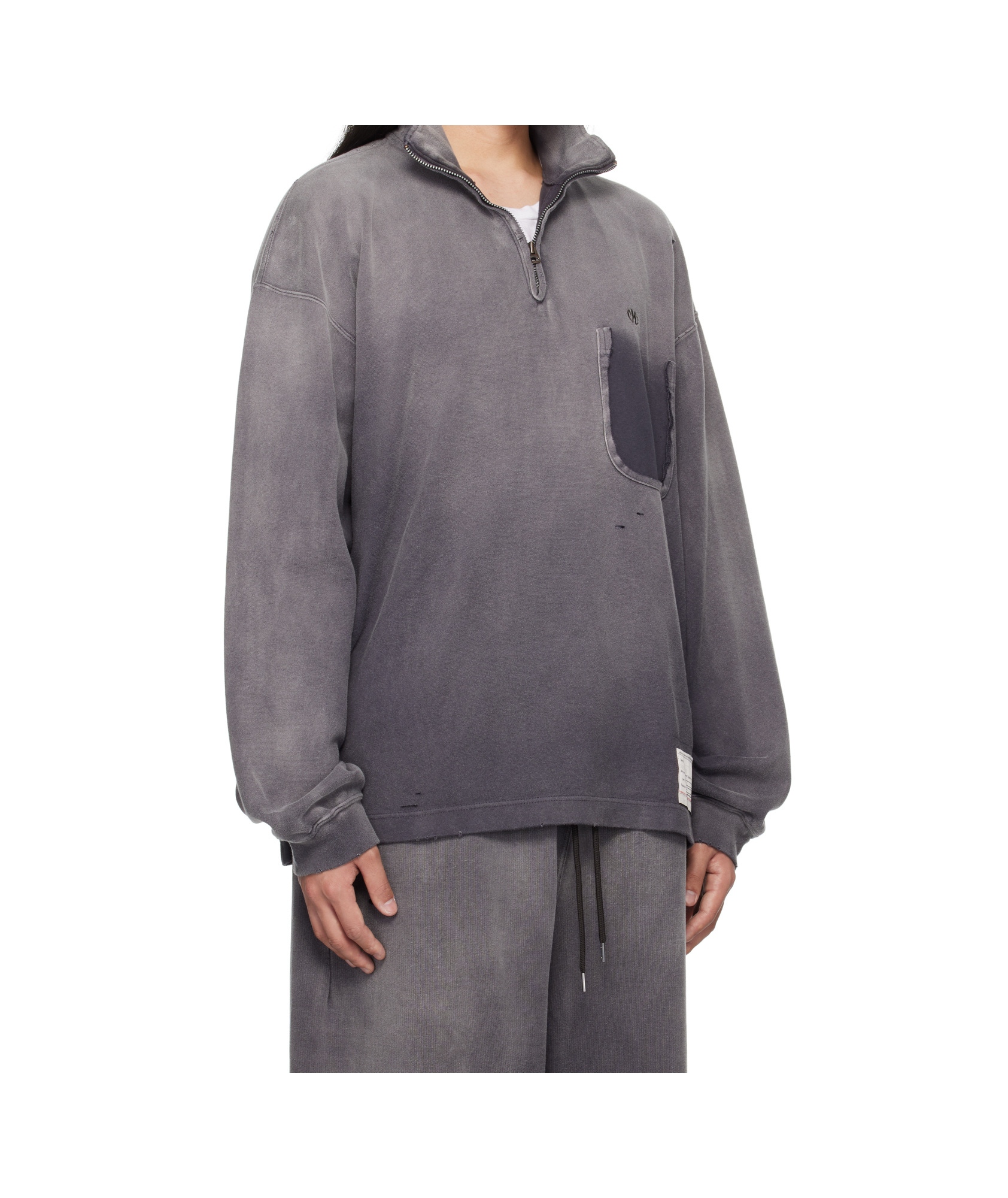 Miharayasuhiro Black Sun Faded Quarter Zip-up Sweatshirt In Gray