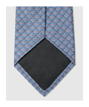 Gucci Double G Silk Jacquard Tie In Blue