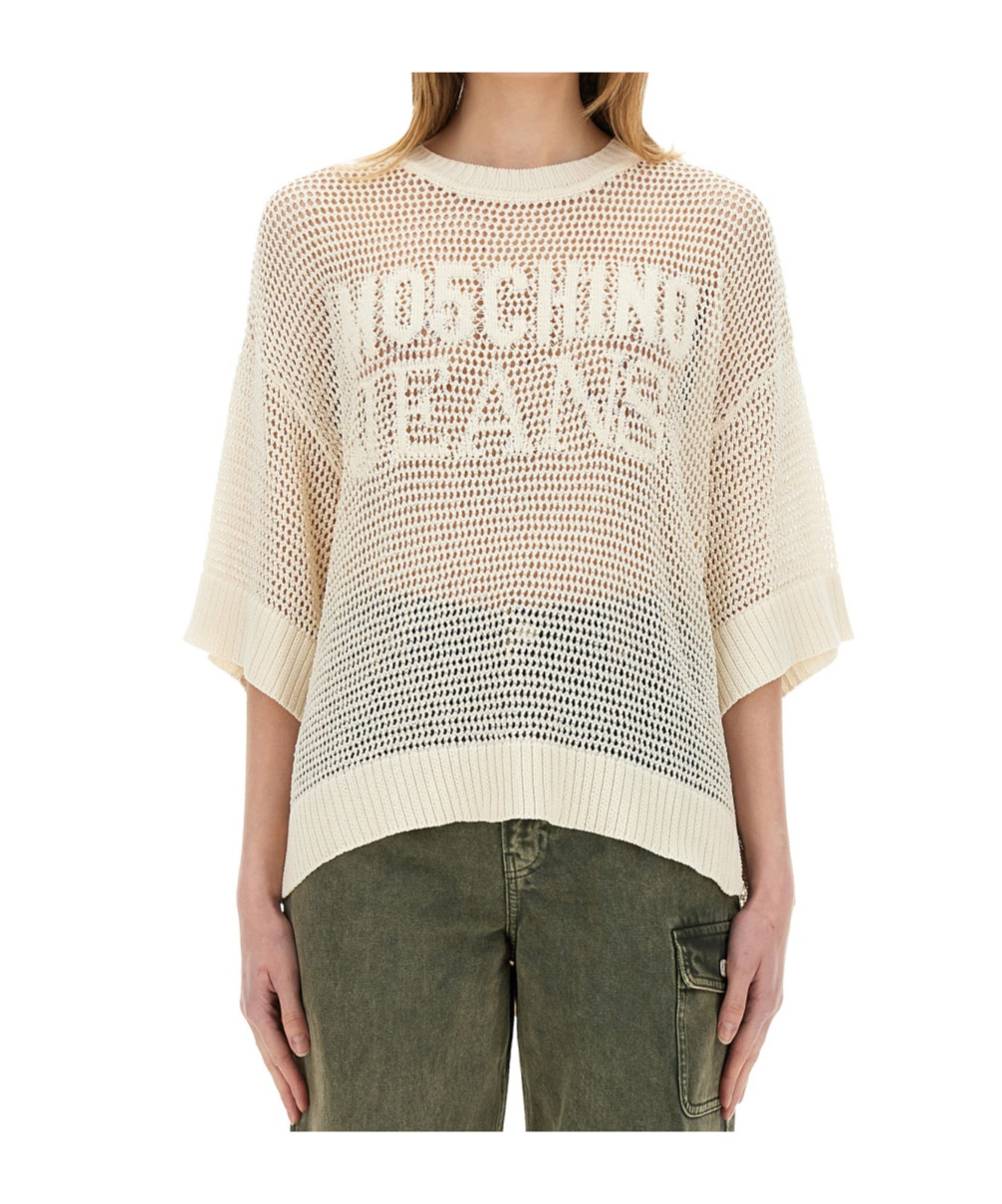 Moschino Logo Mesh Oversize Knitwear In White