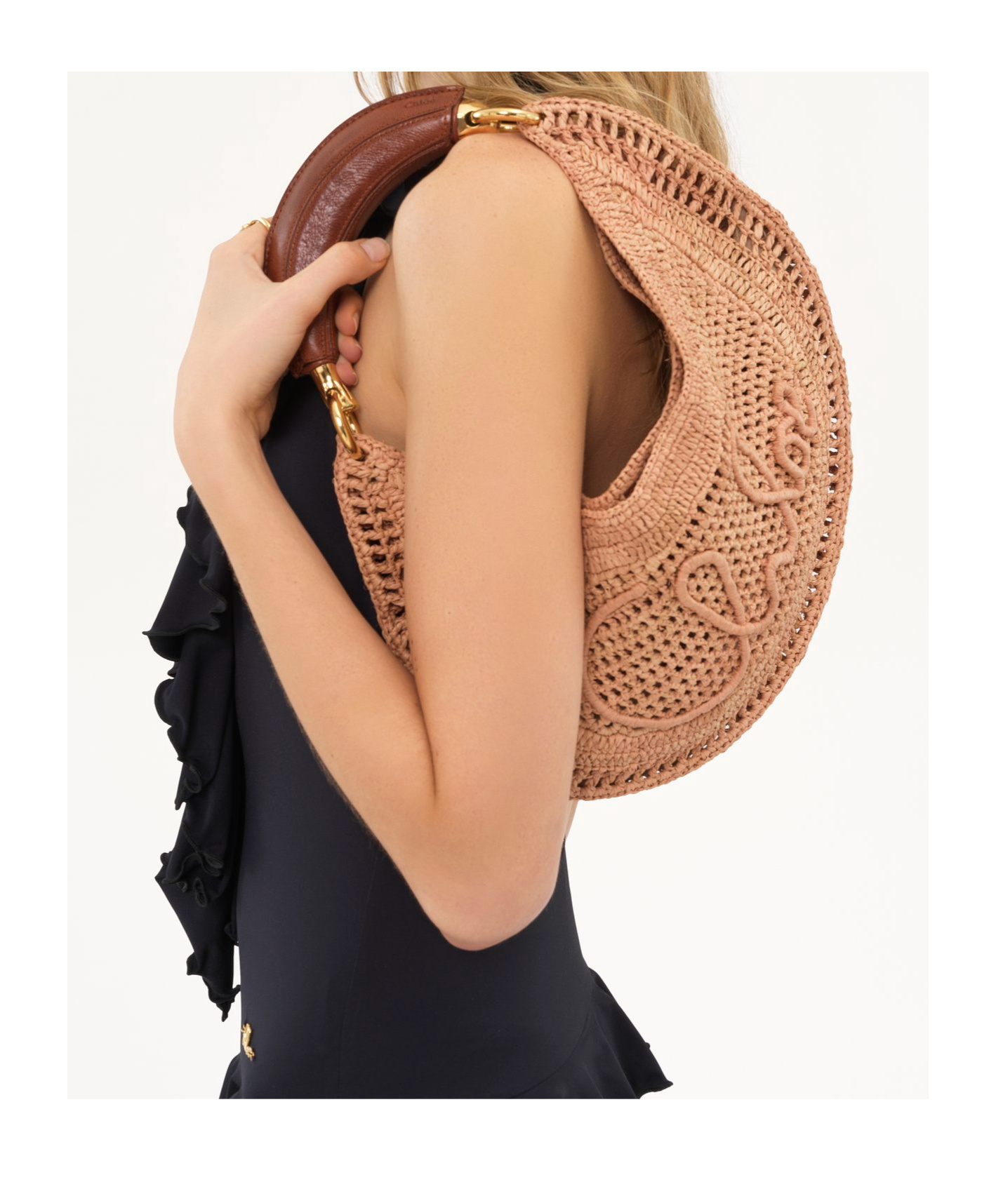 Chloé Summer Banana Top-handle Bag In Crochet Fabric In Nude