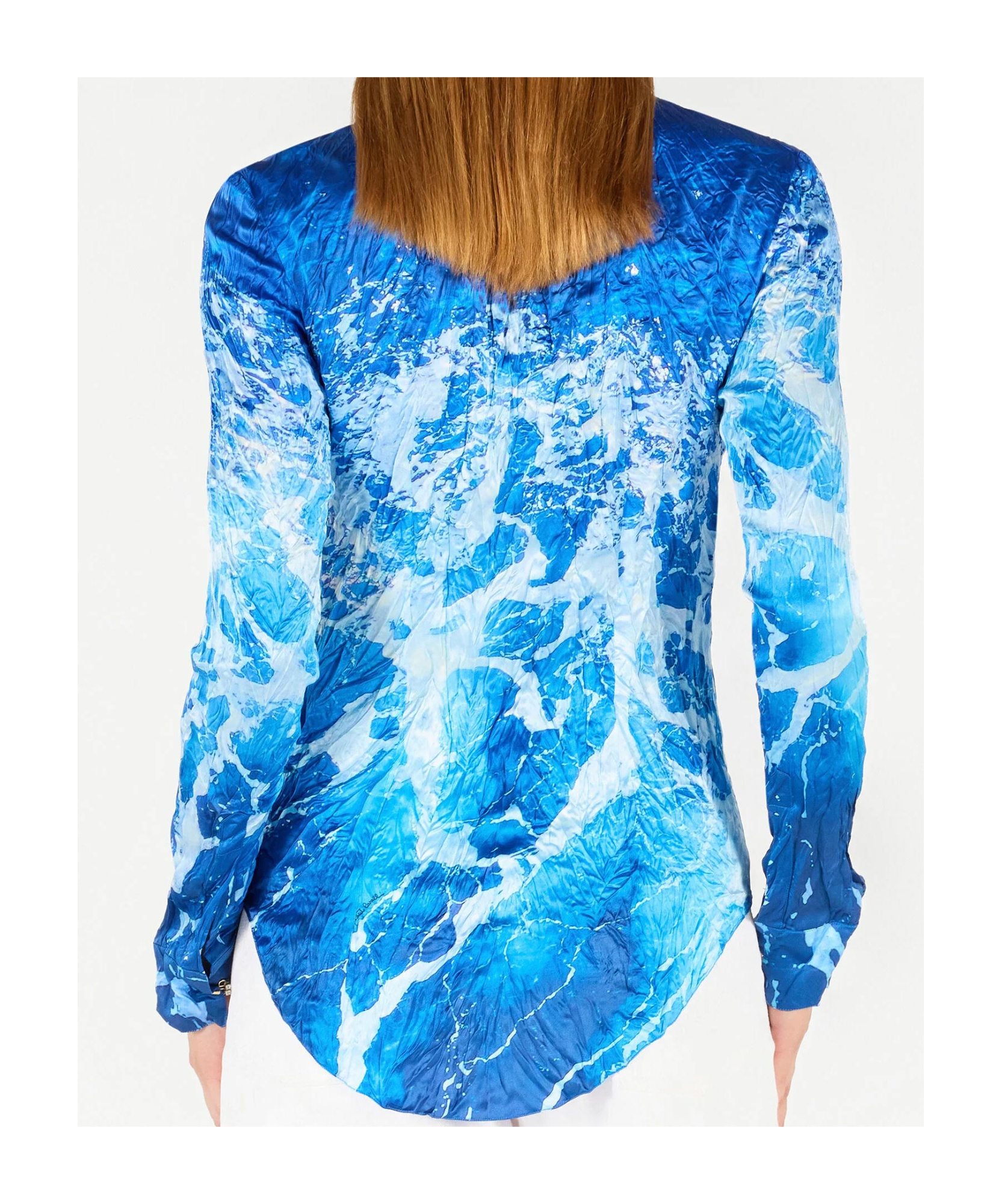 Roberto Cavalli Sicily Ocean-print Crinkle Silk Blouse
