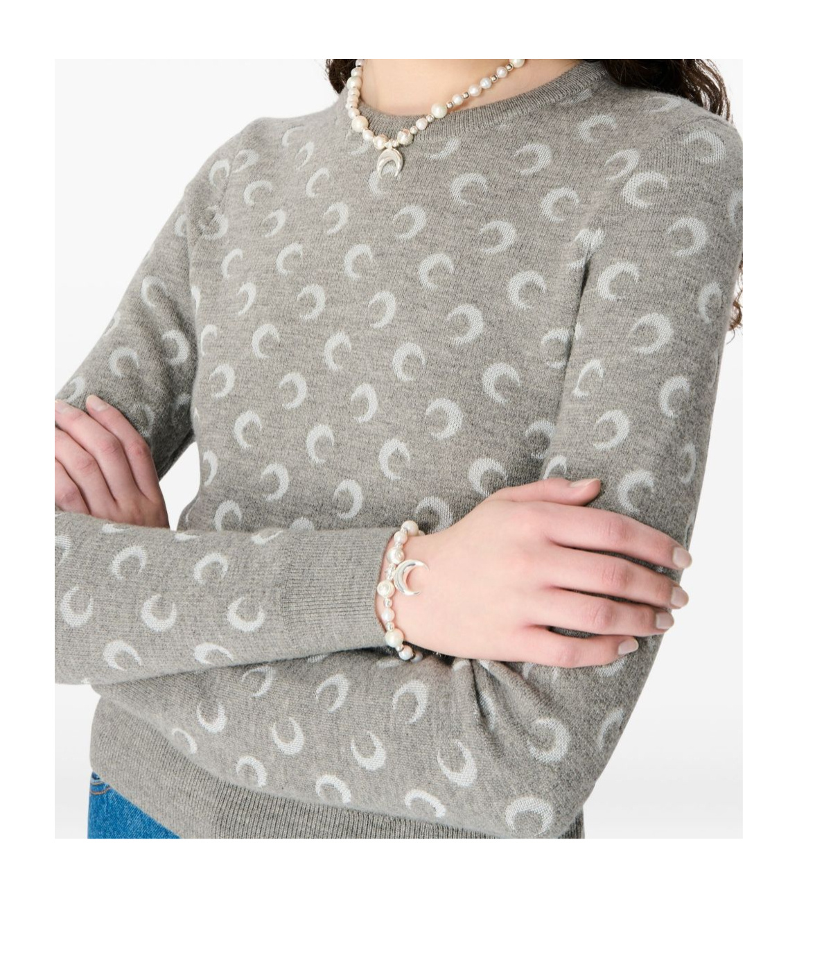 Marine Serre Crescent Moon Pattern Knit Cardigan In Gray