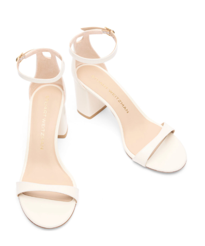 Stuart Weitzman Nudistcurve Metallic Leather Block-heel Sandals In White