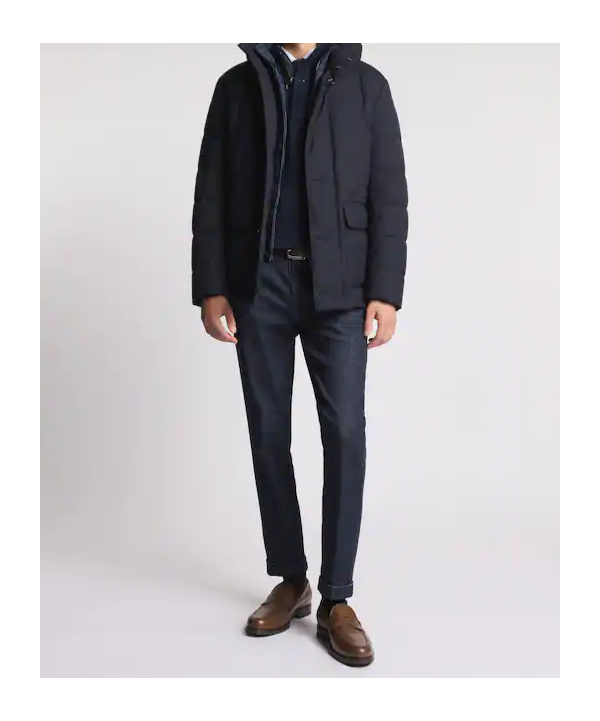 Fay Quilted Hooded Pea Coat In Blue