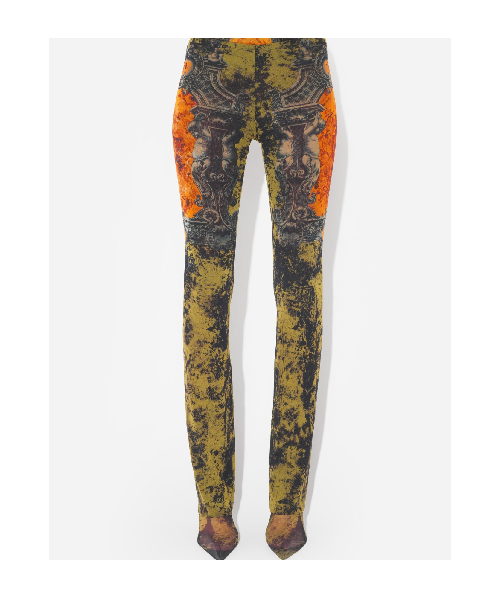 Jean Paul Gaultier Straight Flared Graphic Print Stretch Trousers In Multi