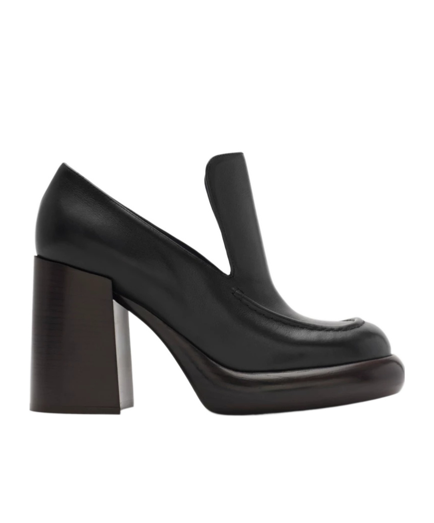 Burberry Leather Wedge Heeled Loafers In Black